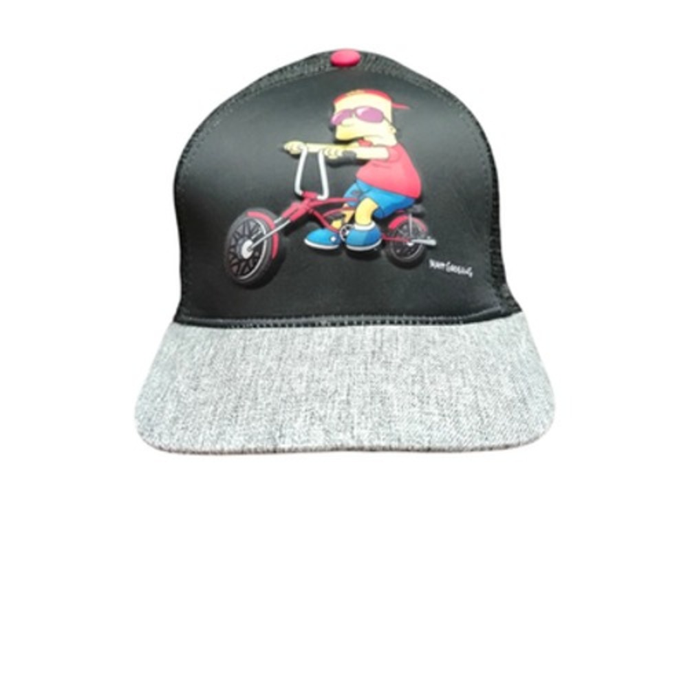 The Simpsons Hat Cap Snap Back Mens‎ Black Gray Trucker Bart Ride Fast Fall Hard